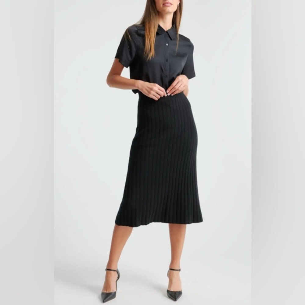Quince Cashmere Wide Rib Midi Skirt